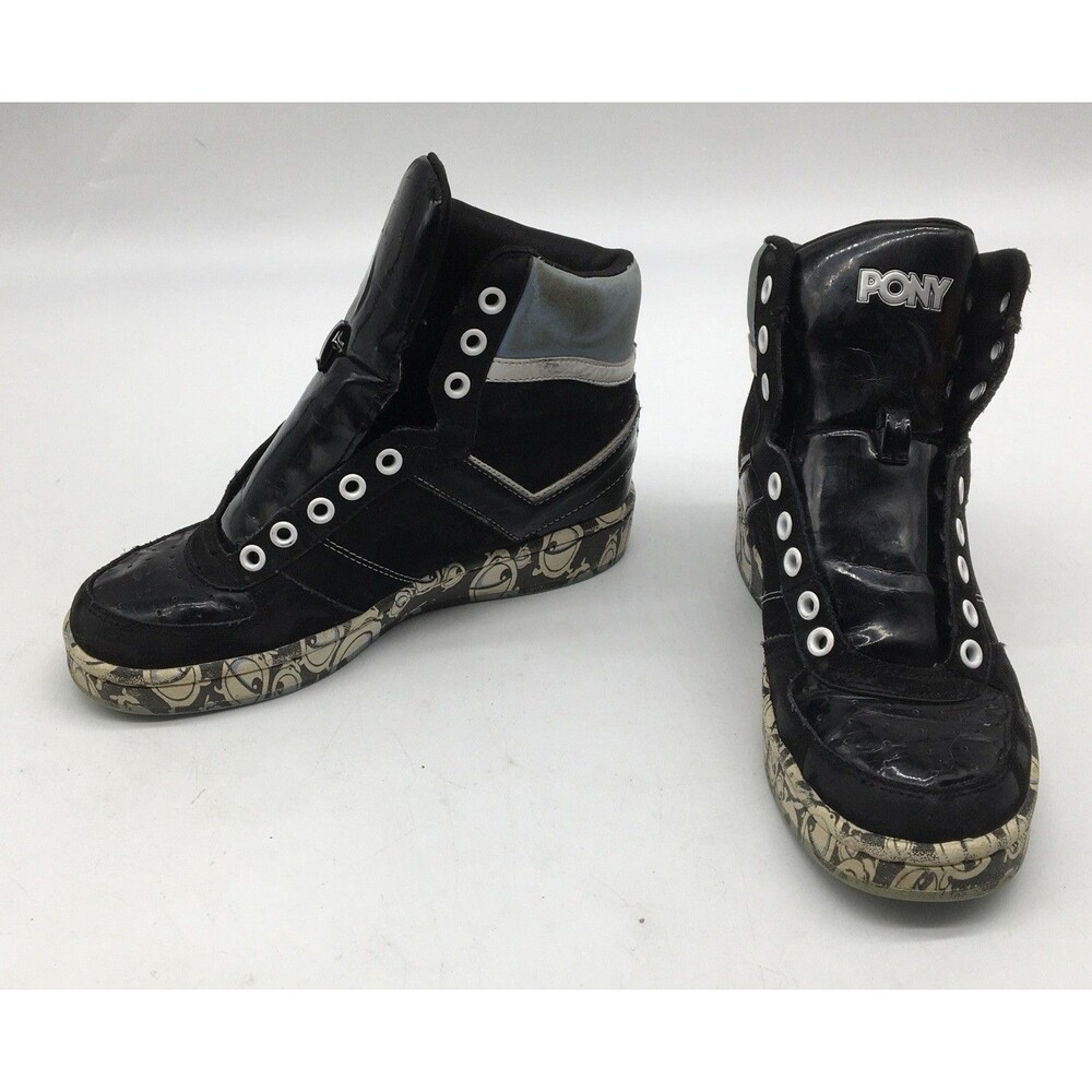 Vintage Pony  High Top Black Leather Men’s Shoes US Size 6.5 Eyeball Design READ